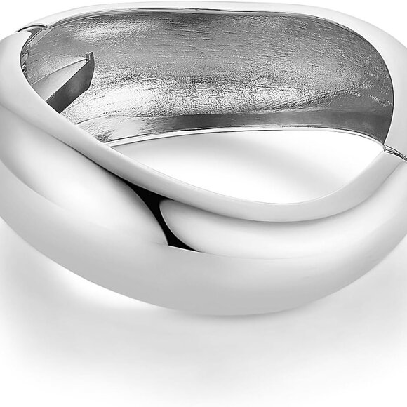 Silver & Gold Wide Open Hinge Cuff Bracelet for Women - Dainty, Hypoallergenic, - Picture 1 of 6